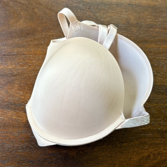 Victoria's Secret Plunge Push Up Bra Champagne Beige Size 36 D with Rhinestone - Picture 6 of 11
